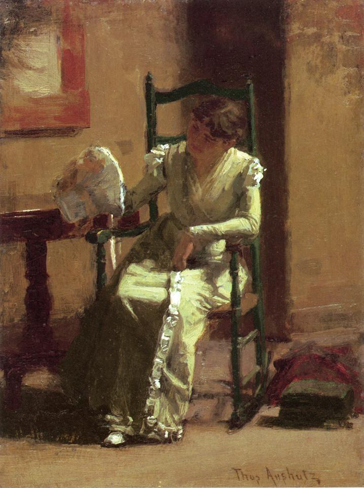Seated Woman with Bonnet, vintage artwork by Thomas P. Anshutz, 12x8" (A4) Poster