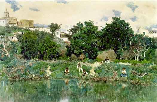 Paisaje Verde, vintage artwork by Martin Rico y Ortega, 12x8" (A4) Poster