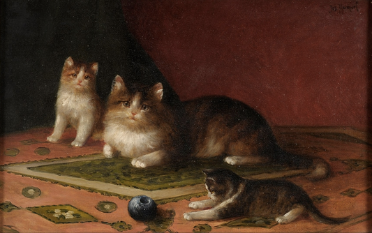 A Cat Family, vintage artwork by Josef Heimerl, 12x8" (A4) Poster