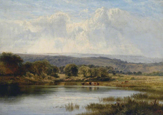 Country Scene, Water and Cattle, vintage artwork by George Cole, A3 (16x12") Poster Print
