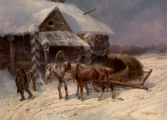 Cold Day in the Village, vintage artwork by Nikolai Sverchkov, A3 (16x12") Poster Print