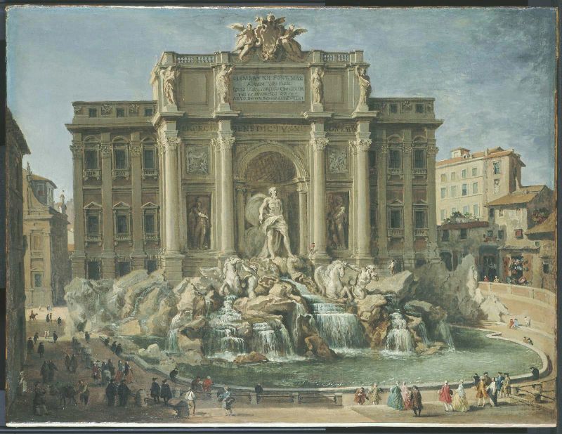 Fountain of Trevi, Rome, vintage artwork by Giovanni Paolo Panini, 12x8" (A4) Poster