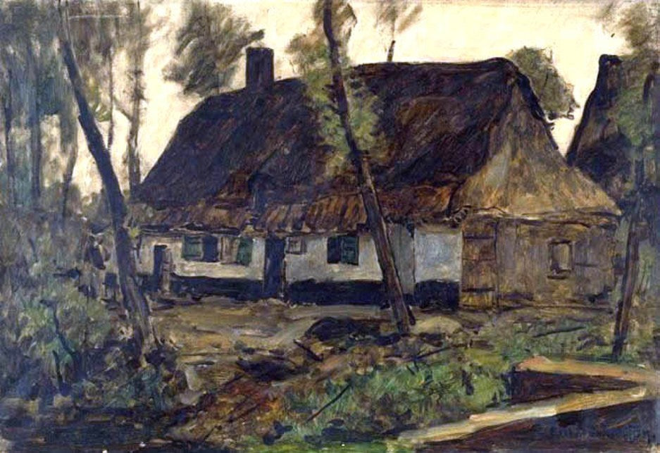 Cottage at Santes, vintage artwork by Emile Breton, 12x8" (A4) Poster