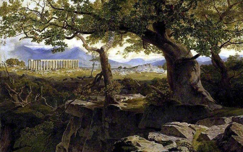 The Temple of Apollo at Bassae, vintage artwork by Edward Lear, A3 (16x12") Poster Print