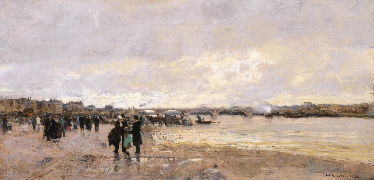 The Banks of the Seine near the Pont de Bercy, vintage artwork by Luigi Loir, 12x8" (A4) Poster