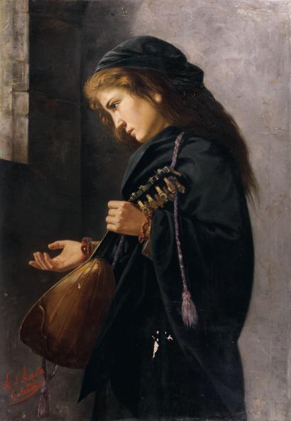 The Mandolin Player, vintage artwork by Angelo D'Agata, 12x8" (A4) Poster