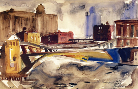 Washington Street Bridge, vintage artwork by Albert Henry Krehbiel, 12x8" (A4) Poster