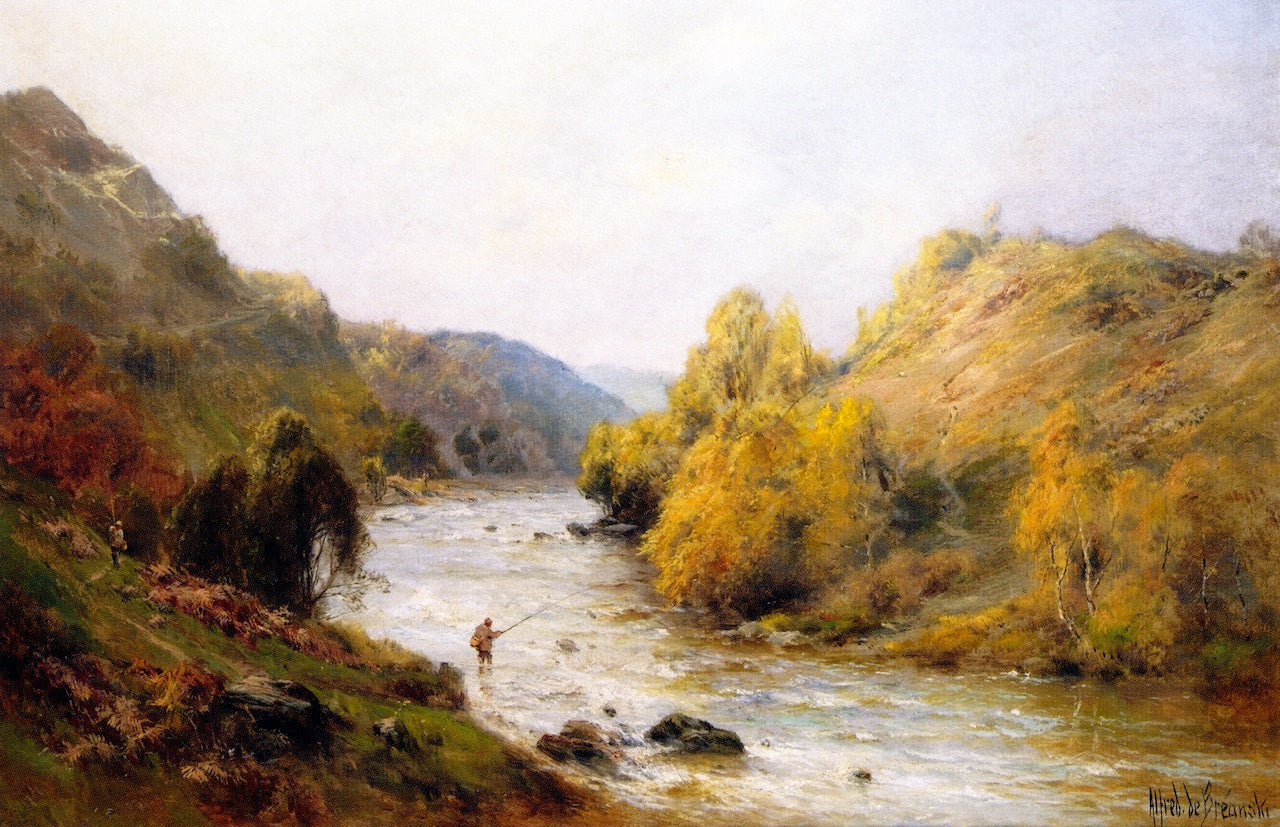 The Golden Valley, Fishing on the Dee, vintage artwork by Alfred de Breanski, Sr., 12x8" (A4) Poster