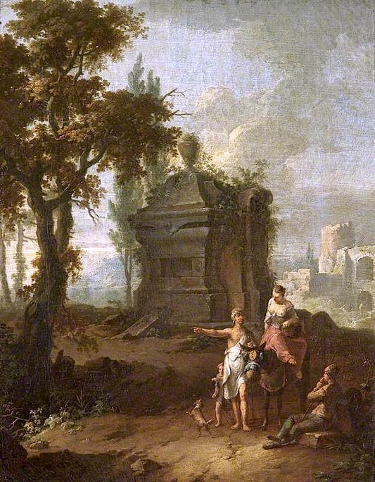 Landscape with a Tomb and Figures, vintage artwork by Franz de Paula Ferg, 12x8" (A4) Poster
