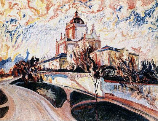 Church at Sunset, vintage artwork by Oleksa Novakovsky, 12x8" (A4) Poster