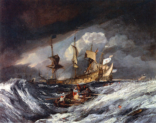 Boats Carrying out Anchors and Cables to Dutch Men of War, vintage artwork by Joseph Mallord William Turner, 12x8" (A4) Poster