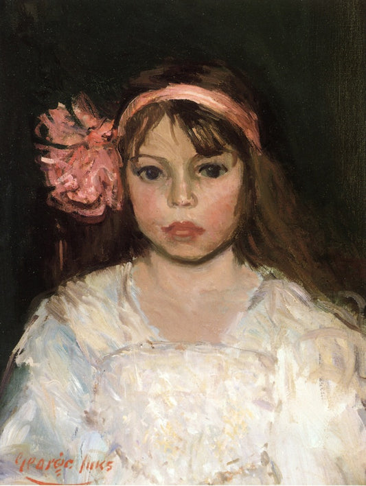 Girl with Pink Ribbon, vintage artwork by George Luks, 12x8" (A4) Poster