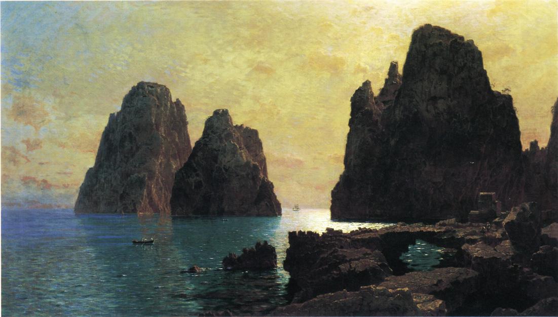 The Faraglioni Rocks, vintage artwork by William Stanley Haseltine, 12x8" (A4) Poster