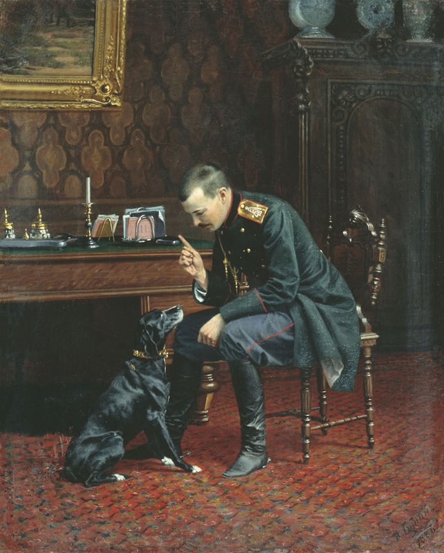 Officer with a Dog by Narkiz Bunin,A3(16x12")Poster