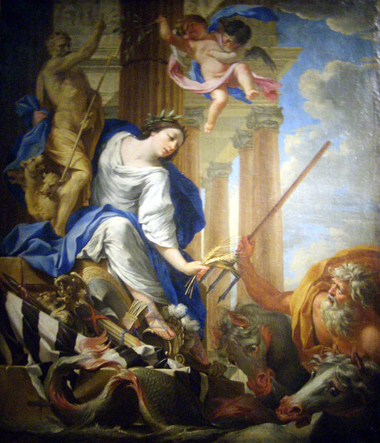 Ceres trampling attributes of war, vintage artwork by Simon Vouet, 12x8" (A4) Poster