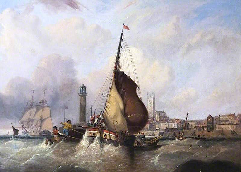 Margate Harbour, Kent, vintage artwork by John Wilson Carmichael, A3 (16x12") Poster Print