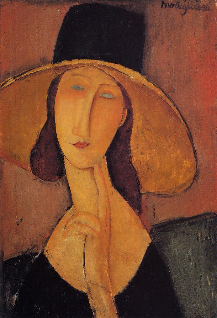 Jeanne Hebuterne in a Large Hat, vintage artwork by Amedeo Modigliani, 12x8
