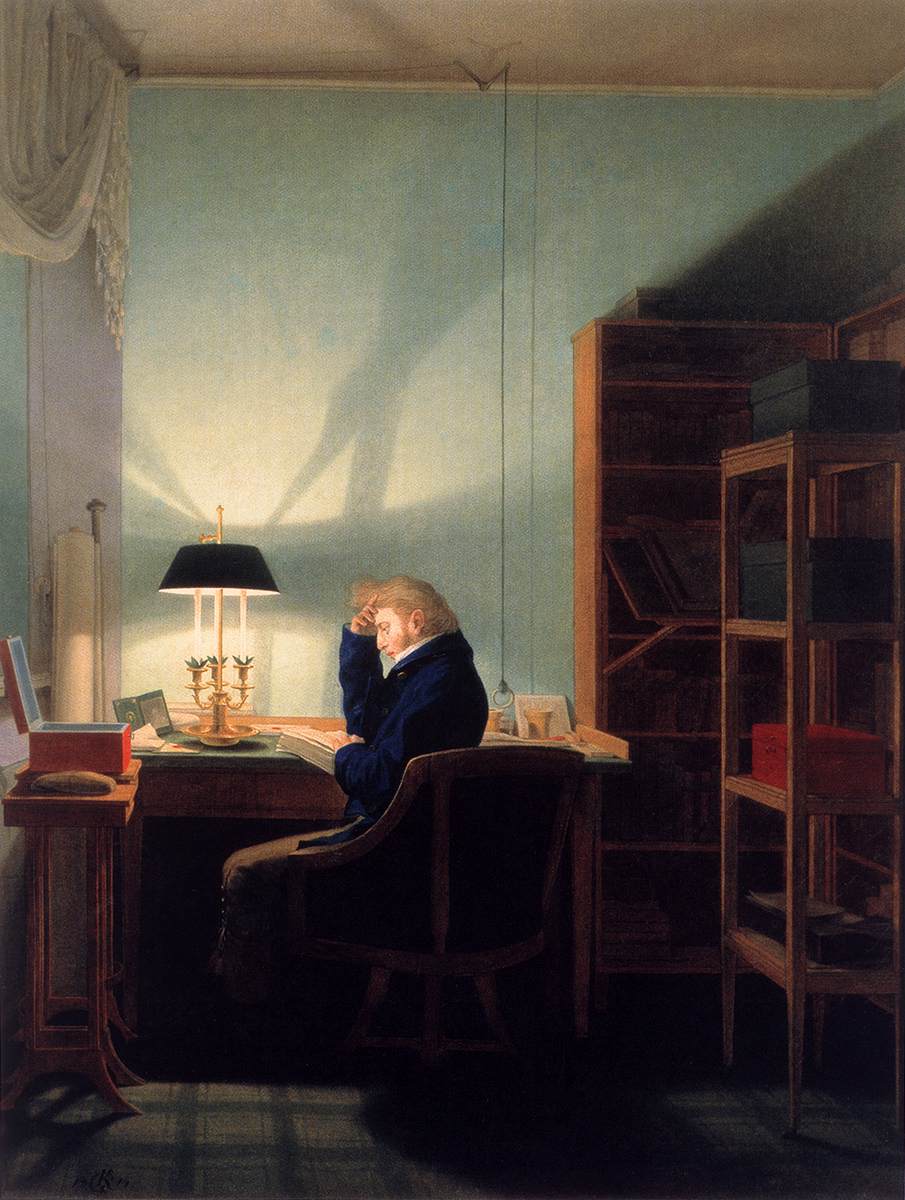 Man Reading at Lamplight, vintage artwork by Georg Friedrich Kersting, 12x8" (A4) Poster