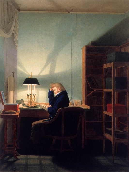 Man Reading at Lamplight, vintage artwork by Georg Friedrich Kersting, 12x8" (A4) Poster