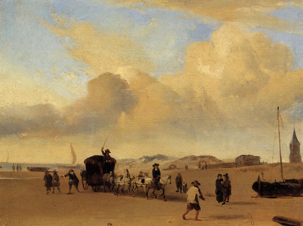 The Beach at Scheveningen (after Adriaen van de Valde), vintage artwork by Eugène-Louis Boudin, 12x8" (A4) Poster