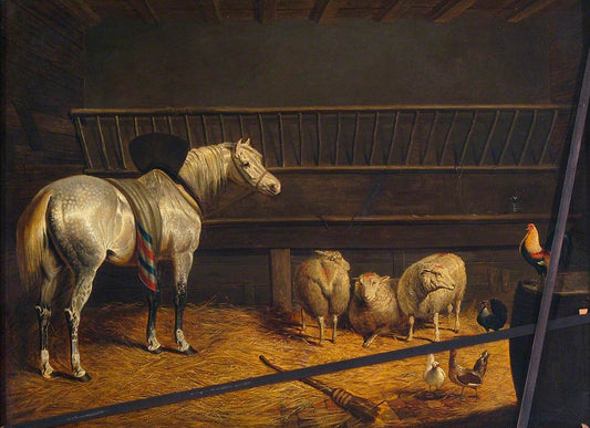 Grey Horse in a Stable, vintage artwork by John Frederick Herring, Sr, A3 (16x12") Poster Print