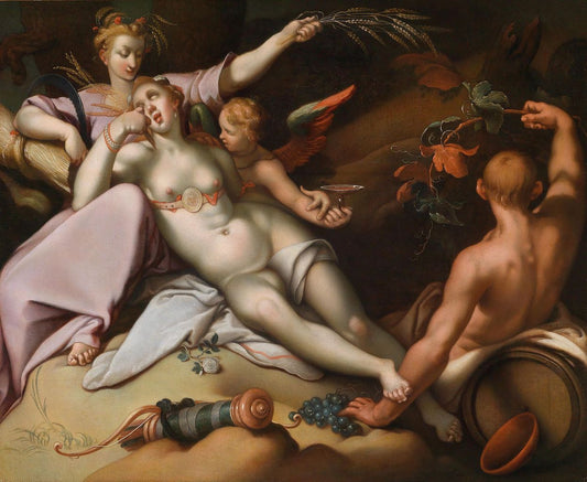 Sine Baccho et Cenere friget Venus, vintage artwork by Abraham Bloemaert, 12x8" (A4) Poster