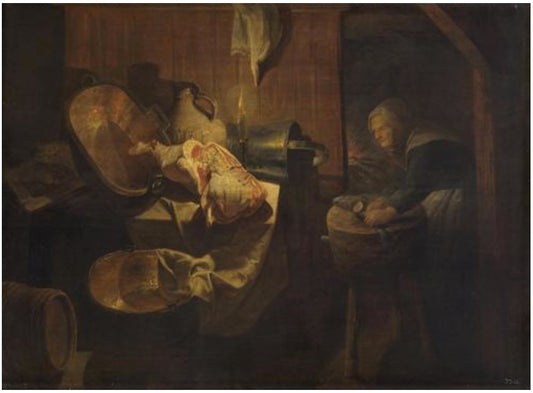 Old woman in the pantry, vintage artwork by David Ryckaert III, 12x8" (A4) Poster