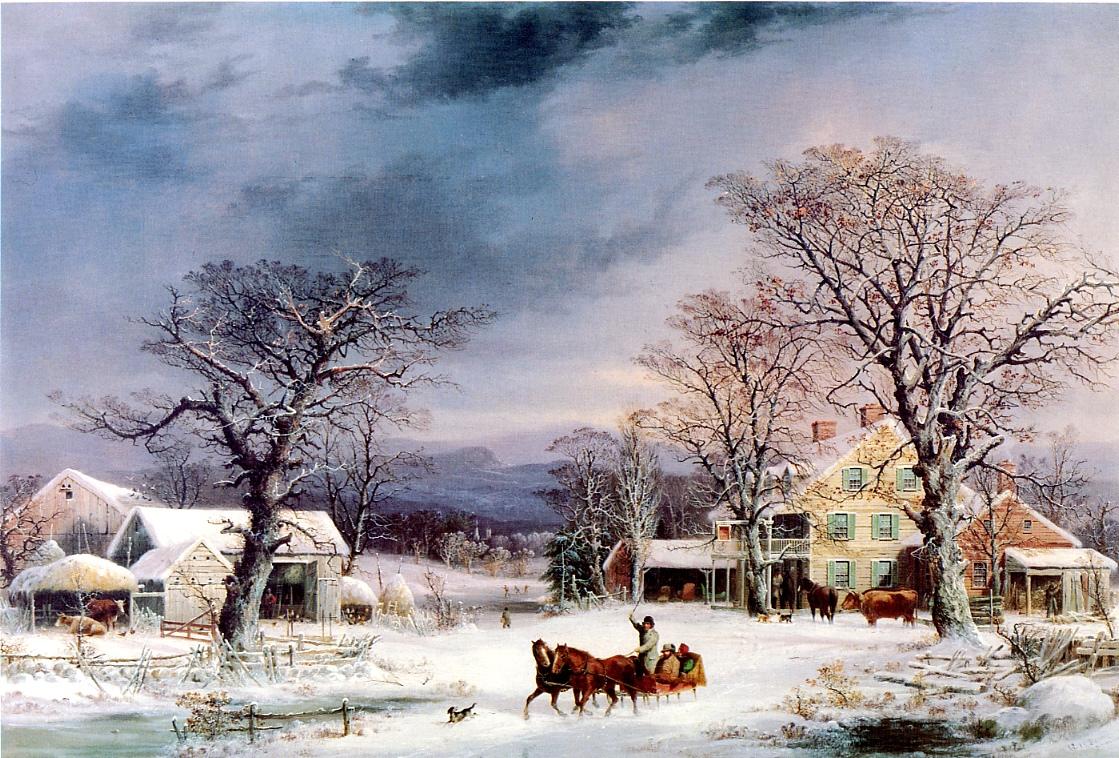 The Half-Way House, vintage artwork by George Henry Durrie, A3 (16x12") Poster Print
