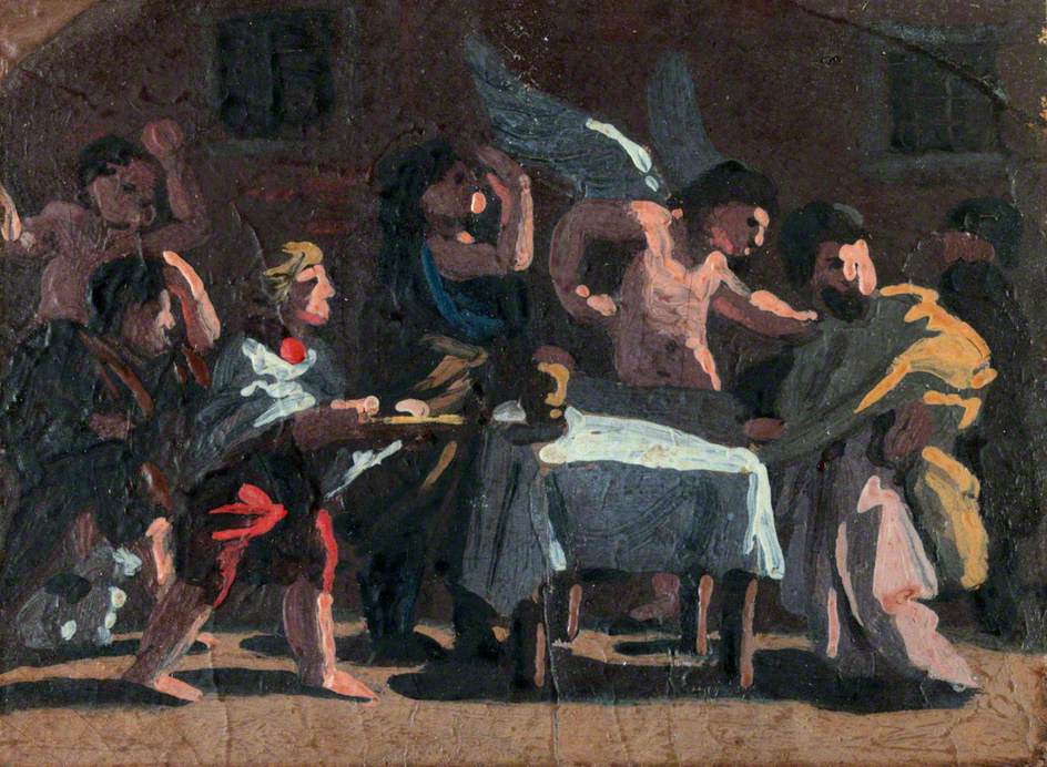 Feast Scene with an Angel (sketch), vintage artwork by Benjamin West, 12x8" (A4) Poster