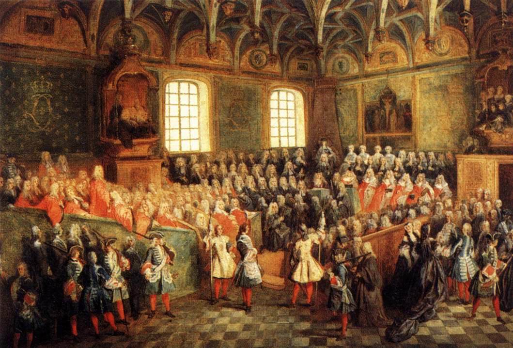 The Seat of Justice in the Parlement of Paris in 1723, vintage artwork by Nicolas Lancret, 12x8" (A4) Poster