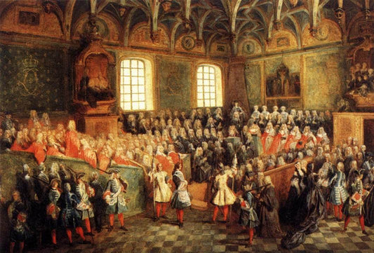 The Seat of Justice in the Parlement of Paris in 1723, vintage artwork by Nicolas Lancret, 12x8" (A4) Poster
