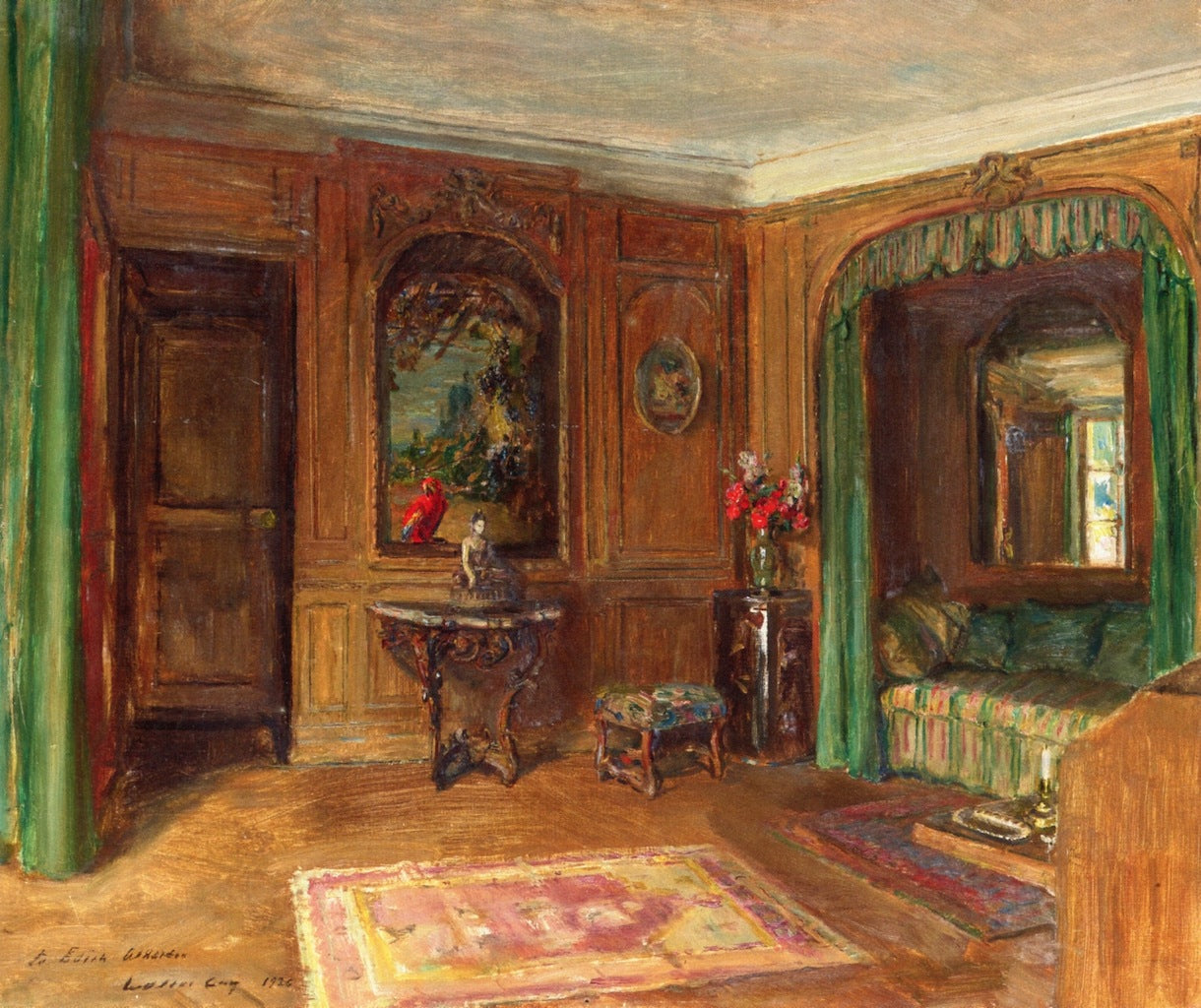 Edith Wharton's Bedroom at Pavillon Colombe, vintage artwork by Walter Gay, 12x8" (A4) Poster