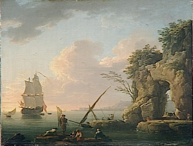 Calm Sea with Setting Sun, vintage artwork by Claude-Joseph Vernet, 12x8" (A4) Poster