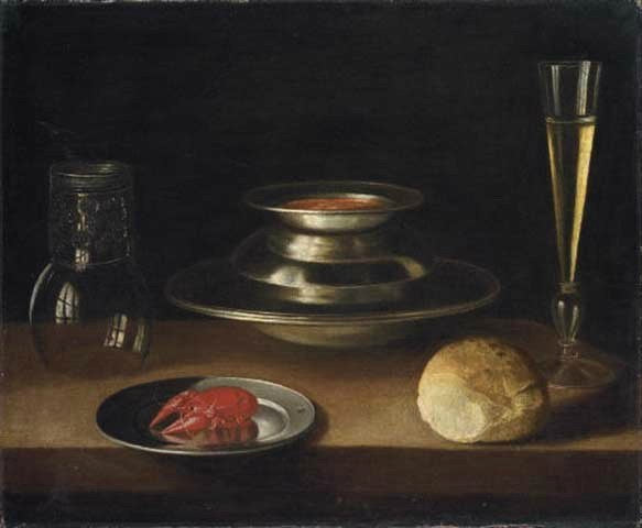 Carafe  bread  crayfish, vintage artwork by Sebastien Stoskopff, 12x8" (A4) Poster