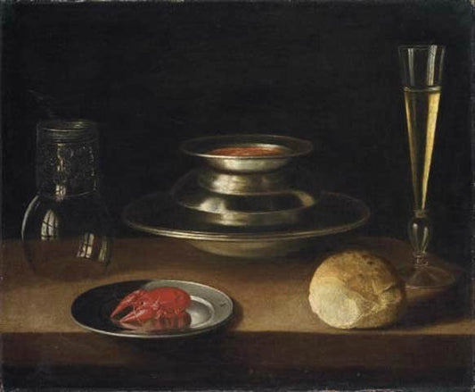Carafe  bread  crayfish, vintage artwork by Sebastien Stoskopff, 12x8" (A4) Poster