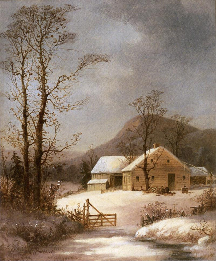 Winter Farmyard, vintage artwork by George Henry Durrie, A3 (16x12