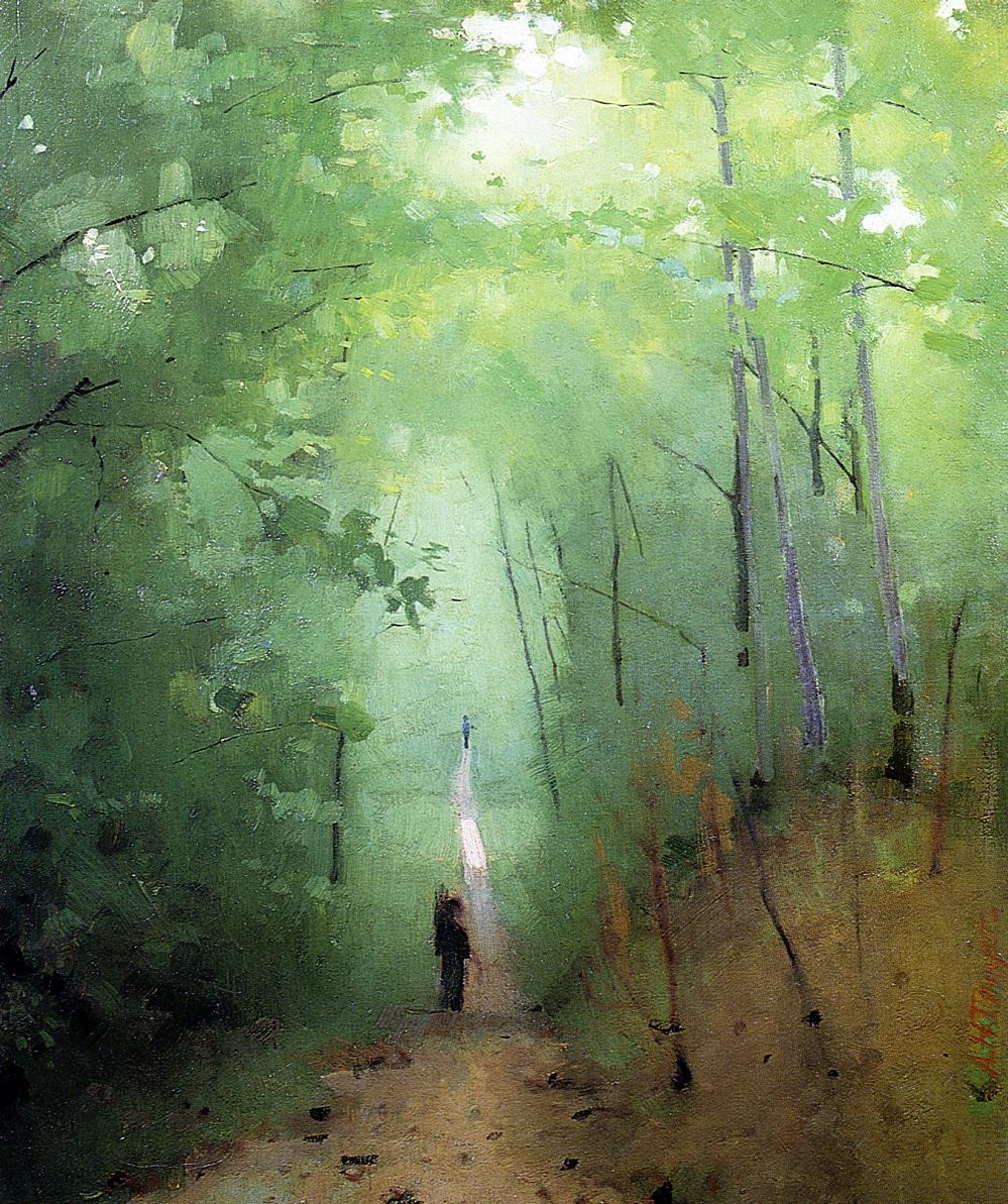 Landscape at Fontainebleau Forest, vintage artwork by Abbott Handerson Thayer, 12x8" (A4) Poster