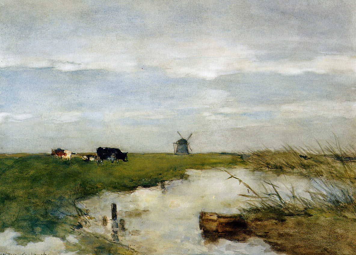 Dutch polder landscape, vintage artwork by Johan Hendrik Weissenbruch, 12x8" (A4) Poster