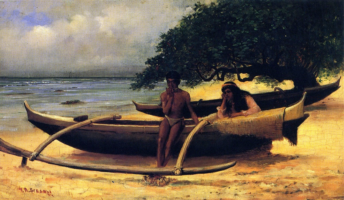 Hawaiian Canoe, Waikiki by Joseph Dwight Strong Jr.,A3(16x12")Poster