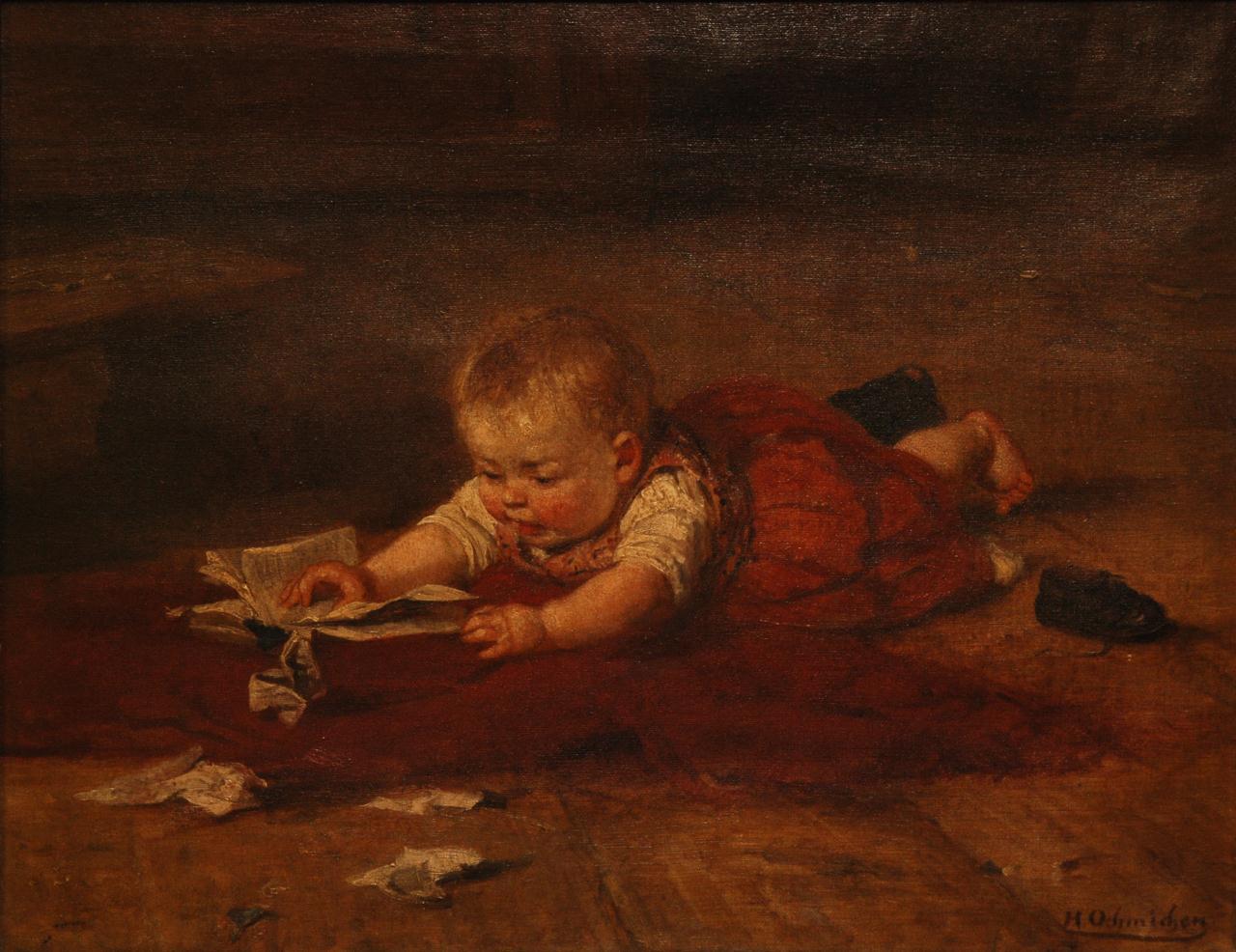 A mischievous toddler, vintage artwork by Hugo Oehmichen, 12x8" (A4) Poster