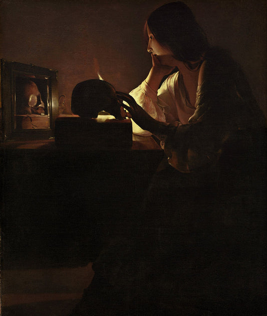 The Magdalene at the Mirror, vintage artwork by Georges de La Tour, 12x8" (A4) Poster