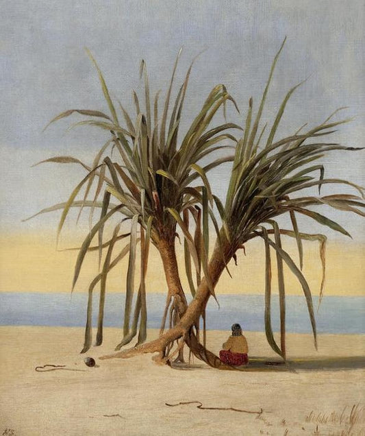 Seated Figure between Two Palm Trees, vintage artwork by Niels Simonsen, A3 (16x12") Poster Print