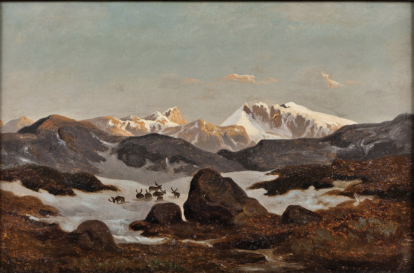Snow in the Mountains, vintage artwork by Hans Gude, 12x8" (A4) Poster