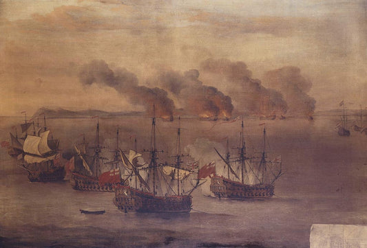 The Destroying of Six Barbary Ships near the Cape of Spartel, vintage artwork by Willem van de Velde the Younger, 12x8" (A4) Poster