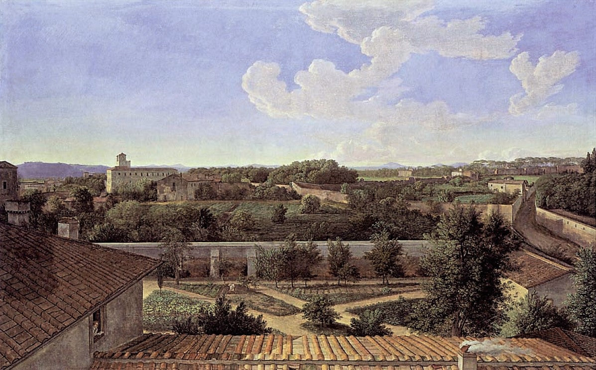 View of Rome to the North from the Villa Malta, vintage artwork by Johann Christian Reinhart, 12x8" (A4) Poster