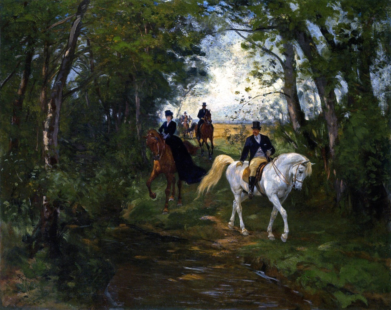 Outing on the Forest's Edge, vintage artwork by Rudolf Koller, 12x8" (A4) Poster