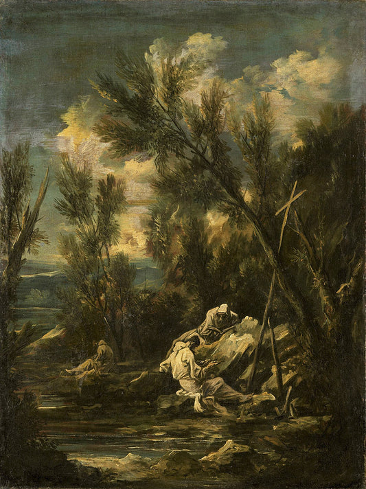 Carthusian Monks in a Landscape, vintage artwork by Alessandro Magnasco, 12x8" (A4) Poster