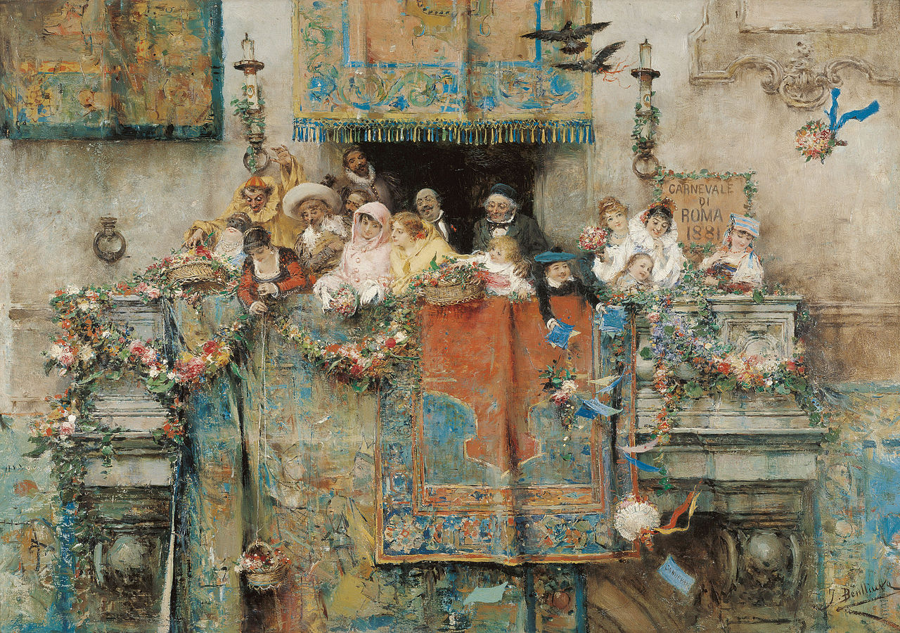 The Carnival in Rome, vintage artwork by Jose Benlliure Ortiz, 12x8" (A4) Poster