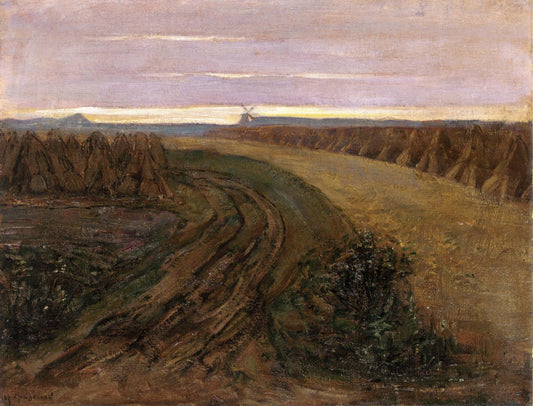 Fields with Stacked Sheaves of Rye, vintage artwork by Piet Mondriaan, 12x8" (A4) Poster
