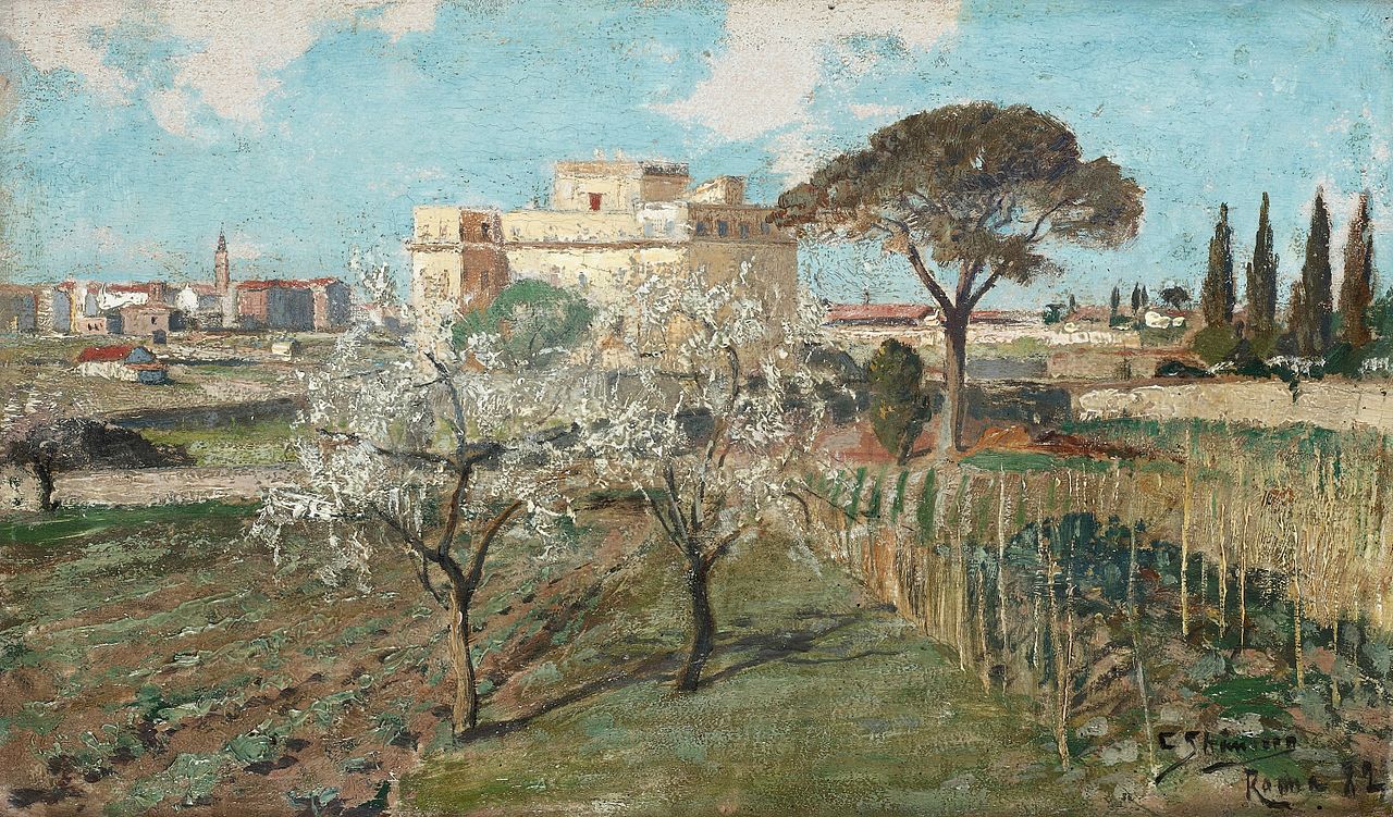Garden landscape from Rome, vintage artwork by Carl Skanberg, 12x8" (A4) Poster